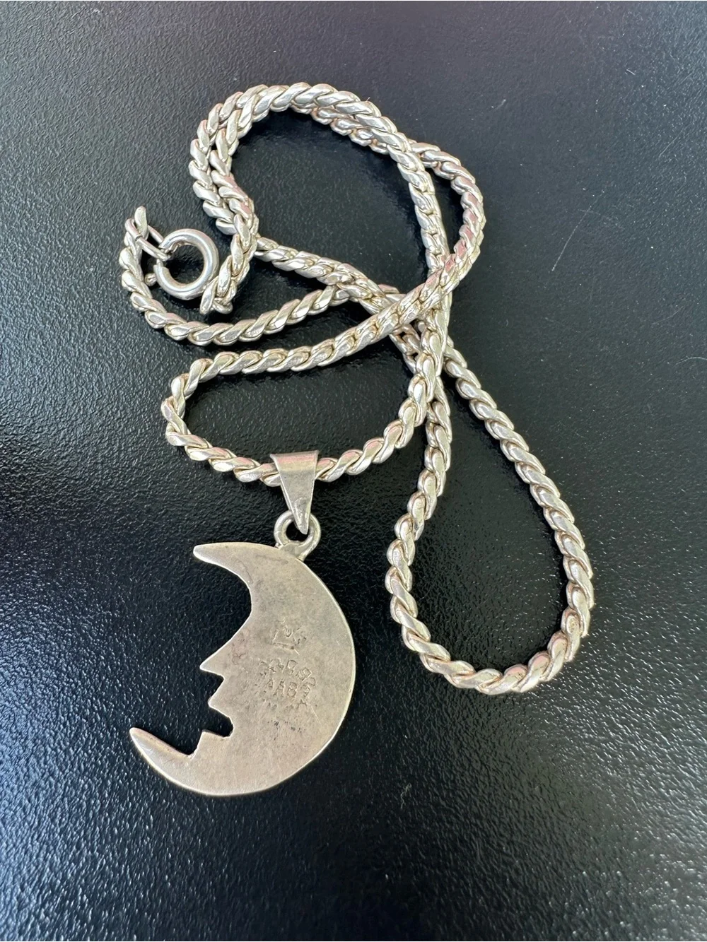 VINTAGE AAB 925 STERLING TURQUOISE MAN IN THE MOON PENDANT 8 inch NECKLACE